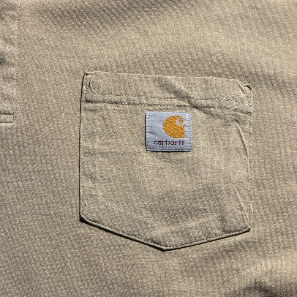 Carhartt Henley Pocket T Shirt Mens XL Beige Workwear Heavyweight Cotton - Picture 3 of 7